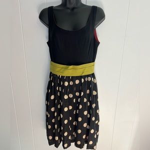 Anthropologie Corey Lynn Caulter Dress Black White Polka Dot Green Waist Pockets